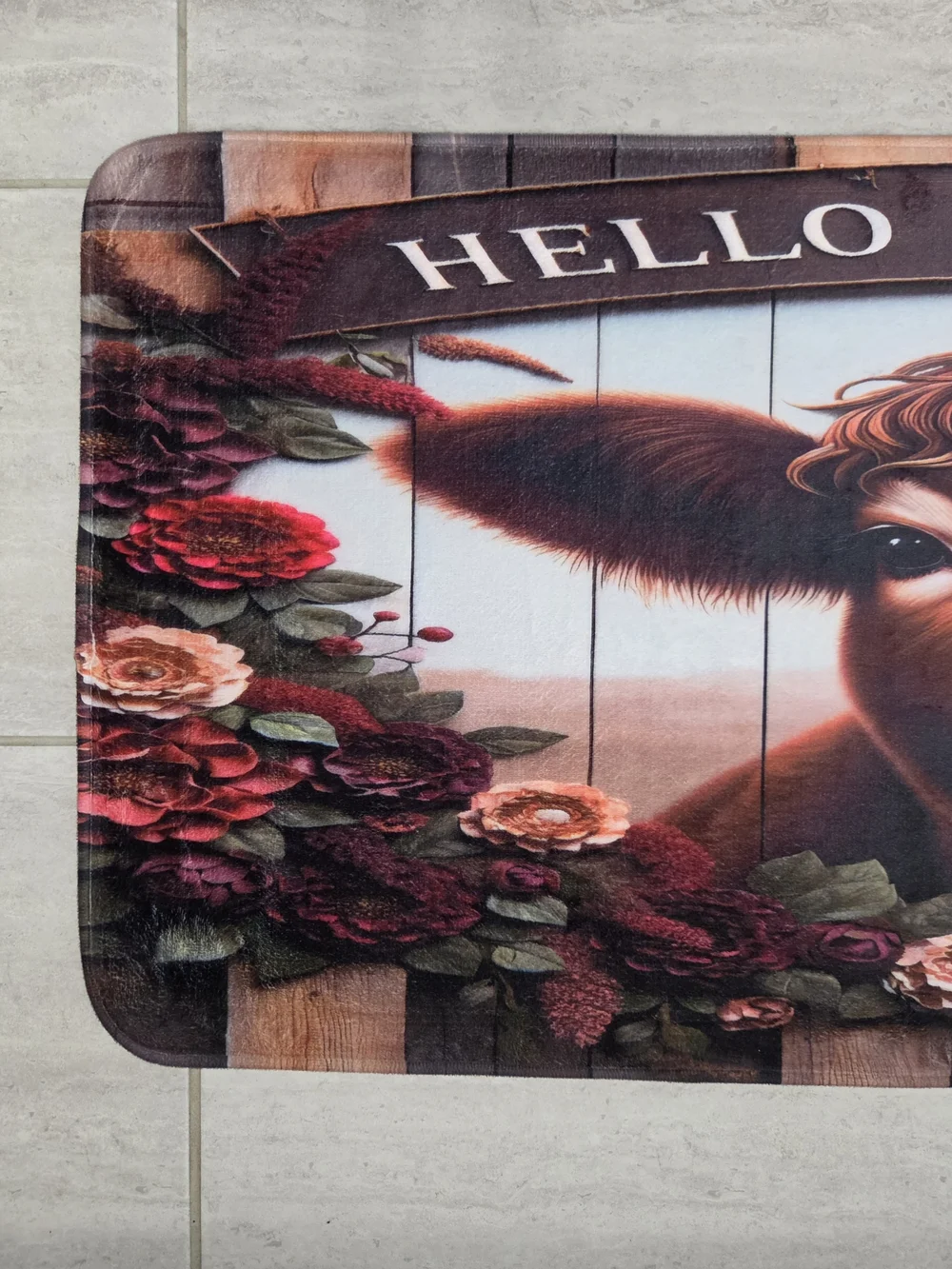 Hello Sweet Cheeks Cow Memory Foam Mat - Brown & Red Floral